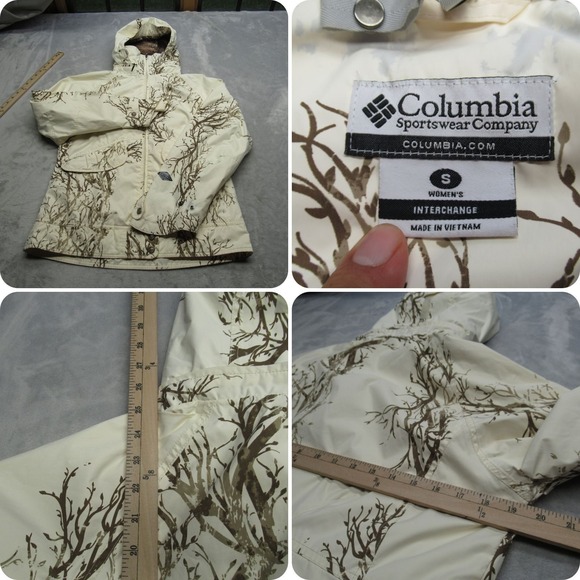 Columbia Jacket Womens Small Cream Trees Interchange Omni Tech Waterproof Hooded - Picture 1 of 16
